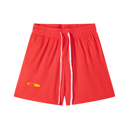 Crescent Logo Red Mesh Drawstring Shorts