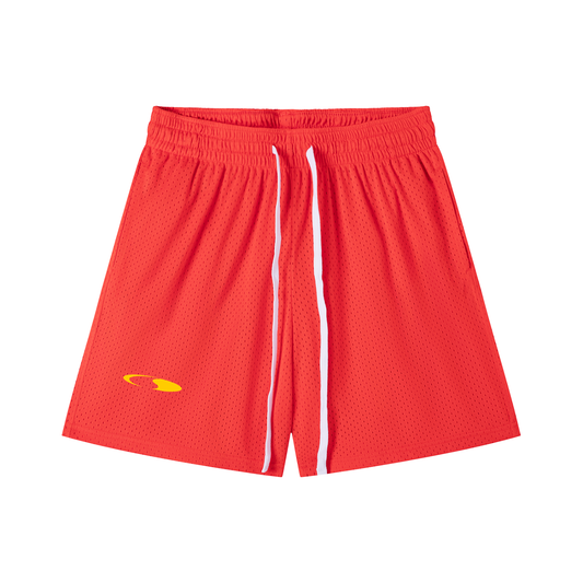Crescent Logo Red Mesh Drawstring Shorts
